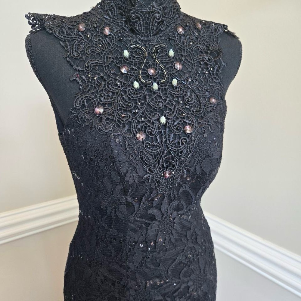 Elegant Black Lace Dress with crystal detail